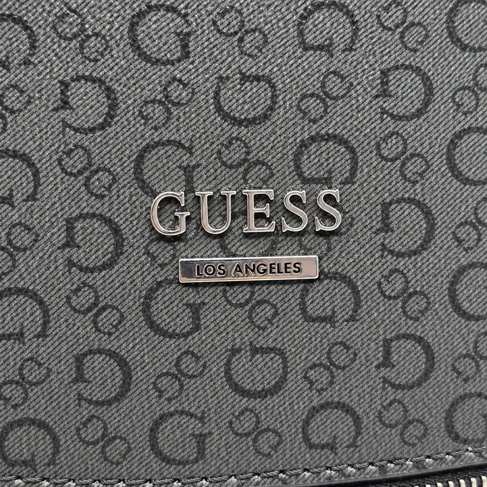 GUESS Los Angeles Mini Backpack Black Logo Print Zip Pocket Womens Bag